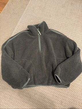 Old Navy Olive Green Sherpa Quarter-Zip Pullover